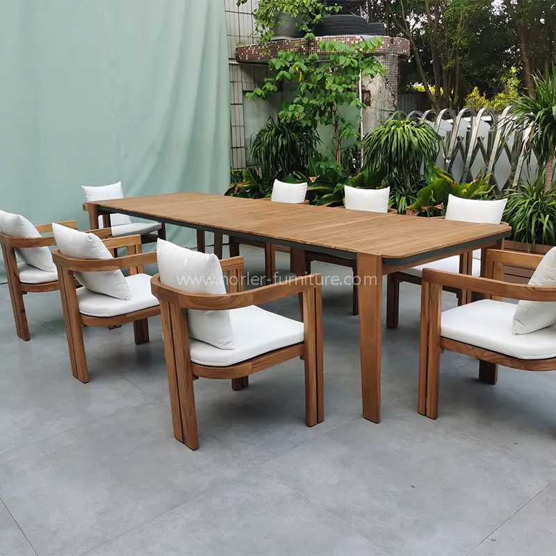 Davamlı açıq teak taxta yemək masası və stul