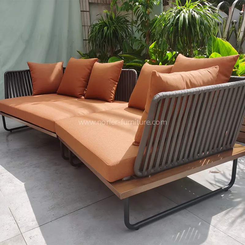 Müasir narıncı teak ağac bazası toxunmuş arxa divan