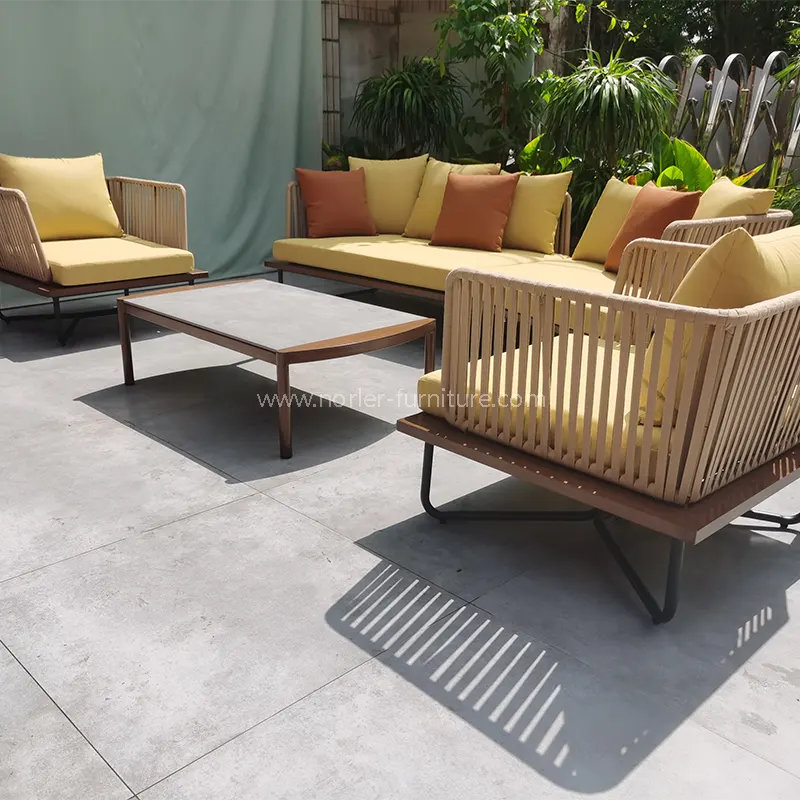 Müasir narıncı teak ağac bazası toxunmuş arxa divan