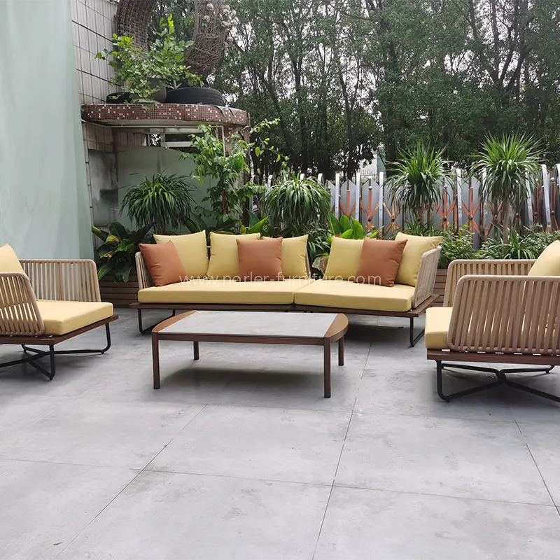 Müasir narıncı teak ağac bazası toxunmuş arxa divan