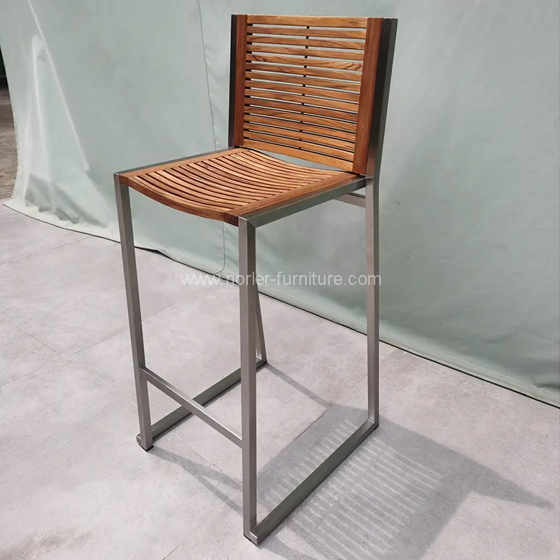 Müasir açıq paslanmayan poladdan hazırlanmış Teak Çərçivə Bar kreslosu