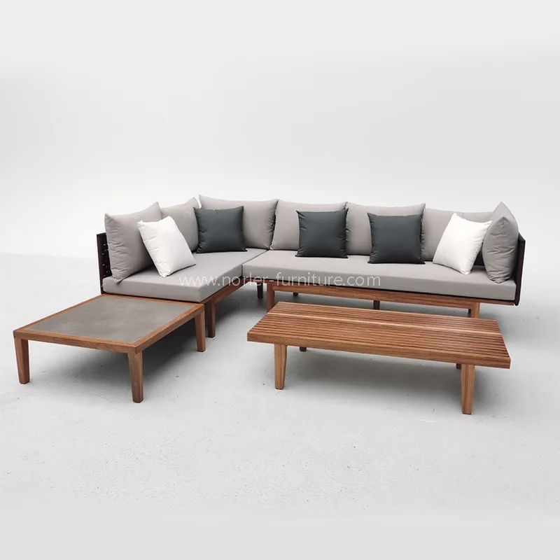 Müasir açıq teak taxta çərçivə ipi toxunmuş divan