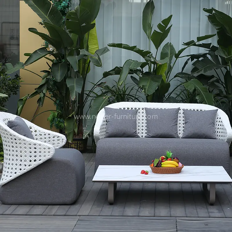 Açıq alüminium çərçivə ağ əl toxunmuş rattan arxa divan