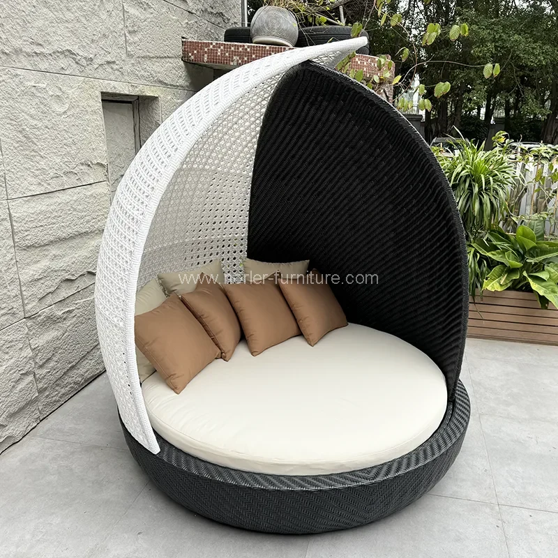 Açıq mebel PE Rattan Dəyirmi Sunshade Günəş Yatağı