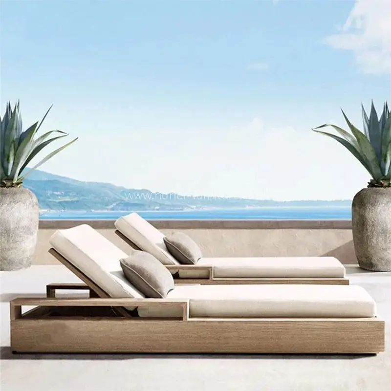 Açıq lüks suya davamlı Teak Wood Sun Lounger