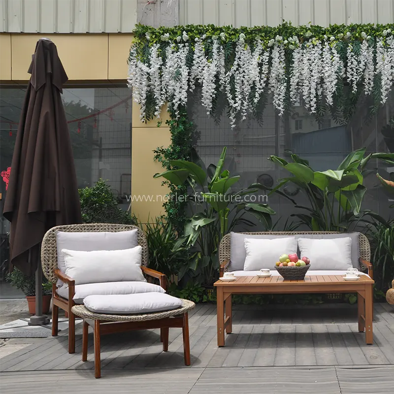 Açıq havaya davamlı Teak Wood Rattan divan dəsti